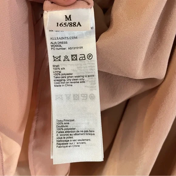 All Saints Alia Ruffle Silk Dress Nude Pink Size M